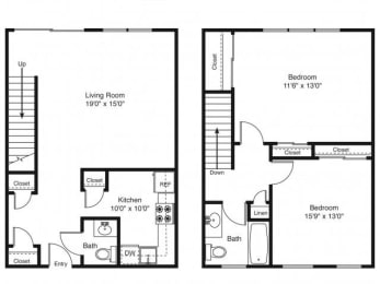 Taymil Holly House 2 Bedroom 2 Bathroom Townhouse Floor Plan